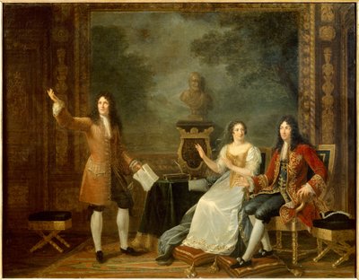 Jean Racine (1639-1699) lisant « Athalie » devant Louis XIV (1638-1715) et Françoise d