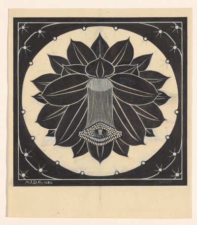 Fleur dans un cadre carré avec des formes étoilées - Julie de Graag (signed by artist)