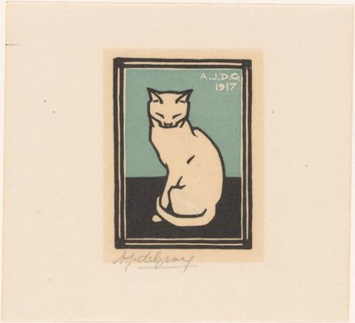 Chat assis aux yeux fermés - Julie de Graag (signed by artist)