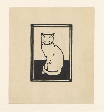 Chat assis aux yeux fermés - Julie de Graag