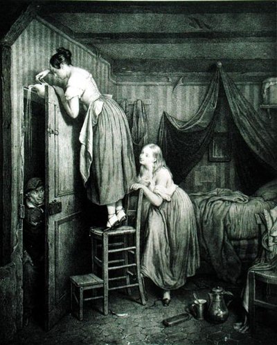 Le fouineur puni, gravé par Alphonse Léon Noël - Julien (after) Vallou de Villeneuve
