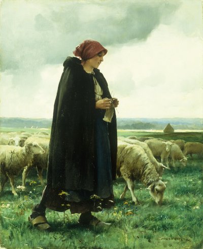 Une bergère avec son troupeau - Julien Dupre