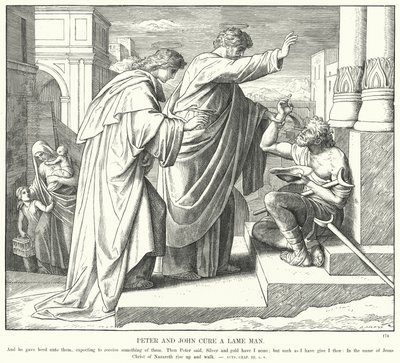 Pierre et Jean guérissent un homme boiteux (gravure) - Julius (after) Schnorr von Carolsfeld