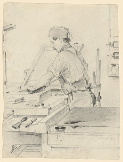 Autoportrait travaillant à une presse lithographique - Julius Adam the Elder