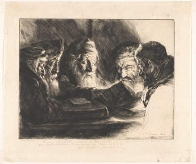 Cinq hommes juifs lisant - Julius C. Turner (signed by artist)