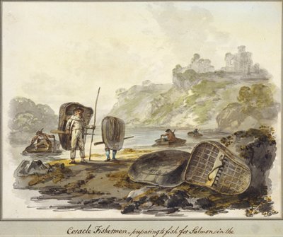 Pêcheurs en coracle - se préparant à pêcher le saumon - Julius Caesar Ibbetson