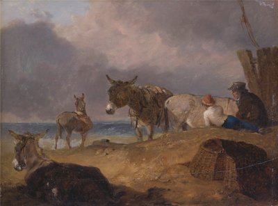 Ânes et Personnages sur une Plage - Julius Caesar Ibbetson