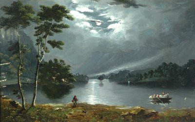 Ferry, Windermere, vue vers le nord et le lac au clair de lune - Julius Caesar Ibbetson