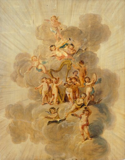 Chérubins ailés avec instruments de musique, section de la bordure décorative de la salle de musique, Kenwood House, Londres - Julius Caesar Ibbetson