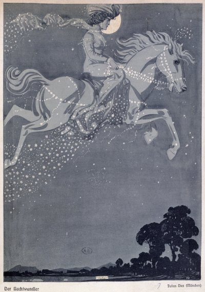 Le vagabond de la nuit (lithographie couleur) - Julius Diez