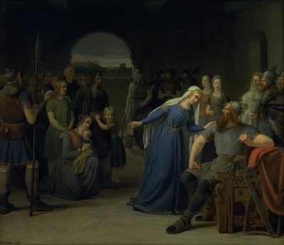 La reine danoise Thyra Danebod essayant d