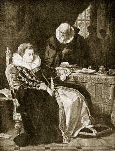Élisabeth signe le mandat de mort de Marie, illustration de 