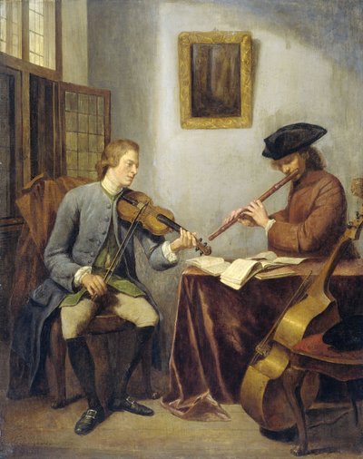 Les musiciens, un violoniste et un flûtiste jouant ensemble - Julius Henricus Quinkhard