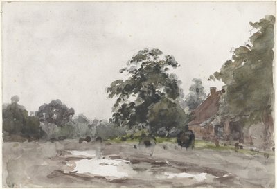 Ferme sous de grands arbres avec de l