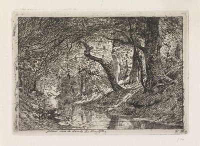 Paysage forestier avec ruisseau et arbres sur la rive - Julius Jacobus van de Sande Bakhuyzen