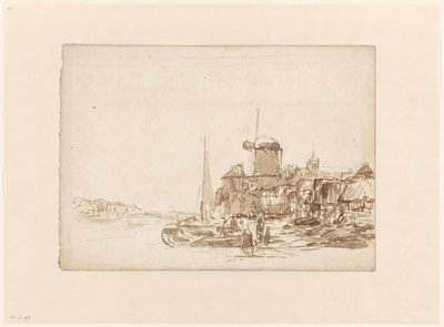 Petite ville avec moulin à vent sur un canal - Julius Jacobus van de Sande Bakhuyzen