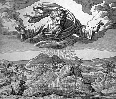 Dieu arrosant la terre pour avoir de l