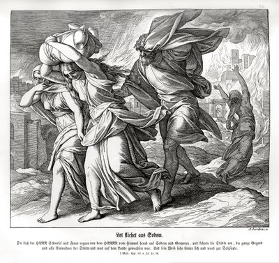 Lot et sa famille fuient Sodome, Genèse - Julius Schnorr von Carolsfeld