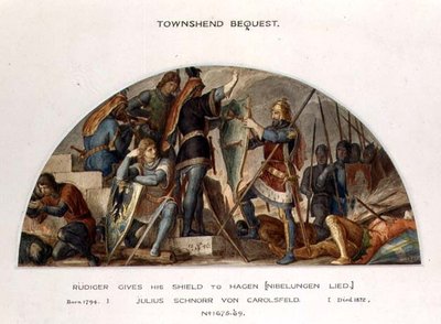 Rudiger donne son bouclier à Hagen, illustration pour 