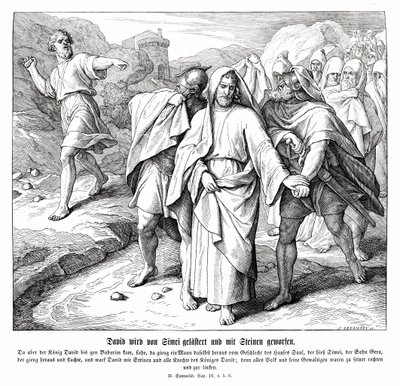 Shimei maudit et jette des pierres à David, 2 Samuel - Julius Schnorr von Carolsfeld