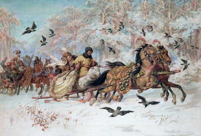 Olenka et Kmicic dans un Traîneau, 1885 - Juliusz Fortunat Kossak