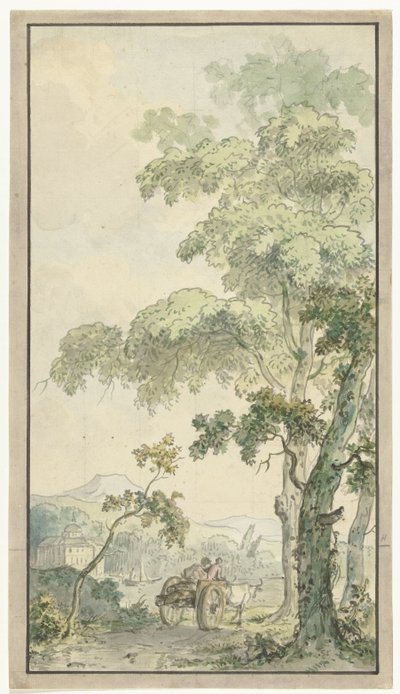 Esquisse pour un papier peint avec un paysage avec une charrette - Jurriaan Andriessen
