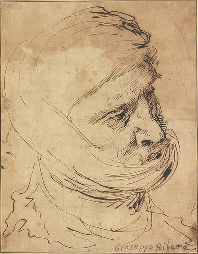 Tête barbue, avec un tissu autour du menton - Jusepe de Ribera