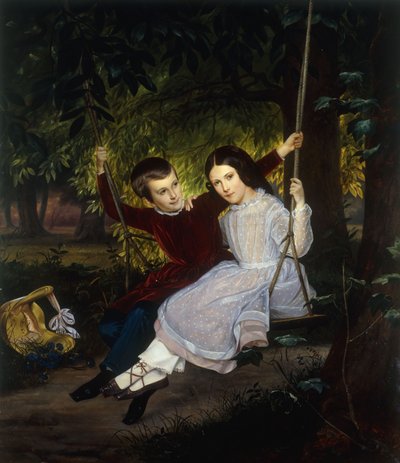 Alexandre et Fanny sur une balançoire, 1847 - Just Jean Christian Holm