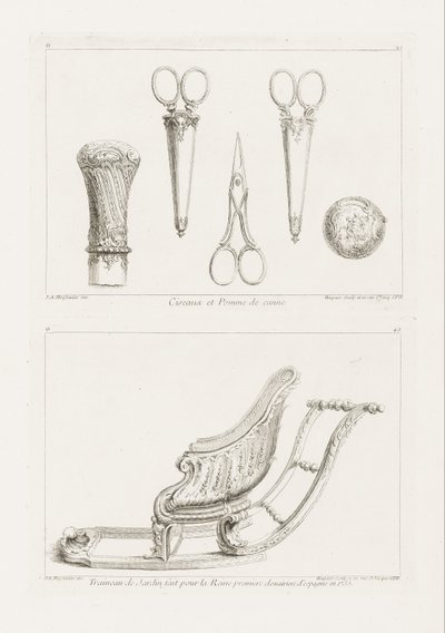 Design de ciseaux et pommeau de canne - Juste Aurèle Meissonnier