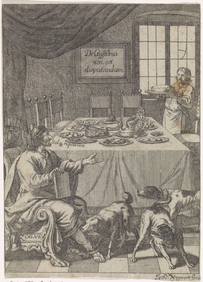 Zoilus assis à une table dressée - Justus van den Nijpoort