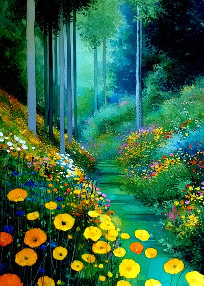 Le sentier des fleurs ensoleillé - Justyna Jaszke