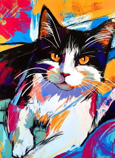 Chat « Tuxedo » aux couleurs vives - Justyna Jaszke