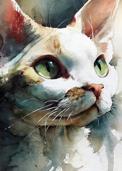 Chat aux yeux verts, aquarelle - Justyna Jaszke