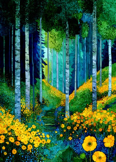 Le sentier de la forêt aux fleurs jaunes - Justyna Jaszke