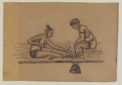 Illustration pour une légende inuit (deux personnes nues faisant du feu) - Kaarale Andreassen