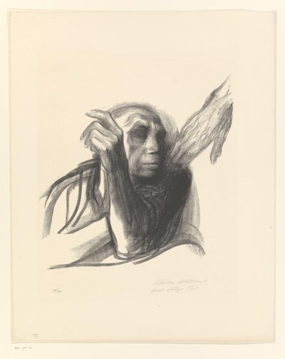 Käthe Kollwitz en vieille femme avec main sur l