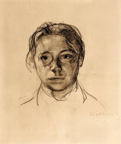 Jeune autoportrait avec cheveux lâches - Käthe Kollwitz