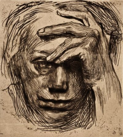 Autoportrait avec la main sur le front - Käthe Kollwitz