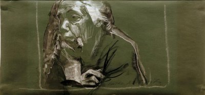Autoportrait tourné à gauche avec la main au menton - Käthe Kollwitz
