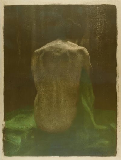 Nu féminin de dos sur tissu vert - Käthe Kollwitz