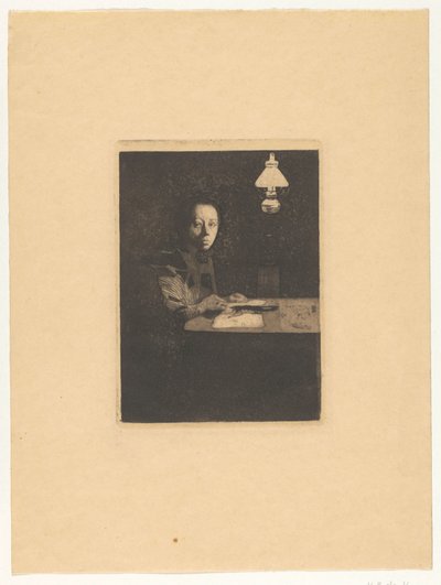 Autoportrait à table - Käthe Kollwitz
