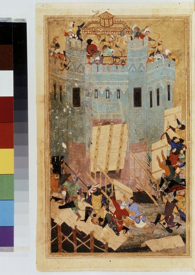 Timur (Tamerlan) : Timur assiégeant le château des Hospitaliers à Smyrne en 1402 - Kamal ud Din Behzad