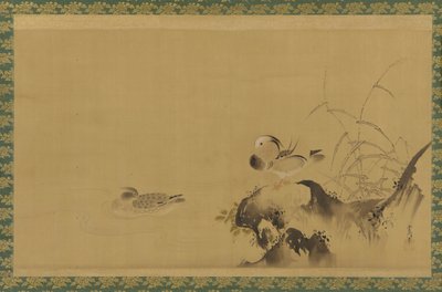 Canards mandarins dans un paysage - Kanô Yôboku Tsunenobu