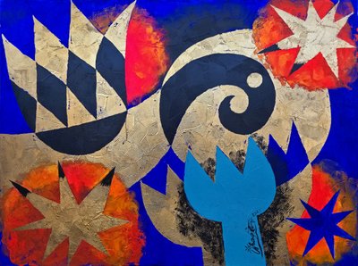 Formes dynamiques bleu et or - Kanat Ibragimov