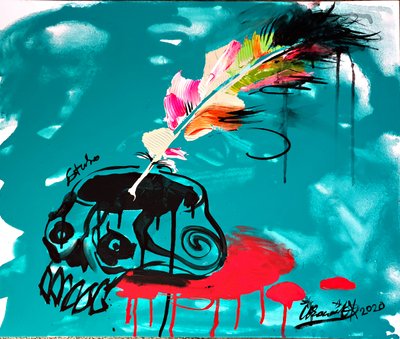 Crâne aux plumes colorées - Kanat Ibragimov