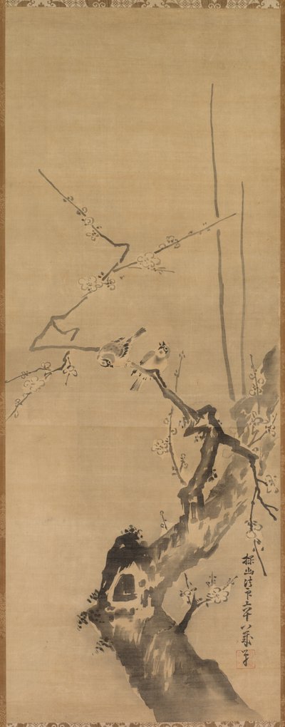 Moineaux sur un prunier en fleurs, 17e siècle - Kanō Tan’yū