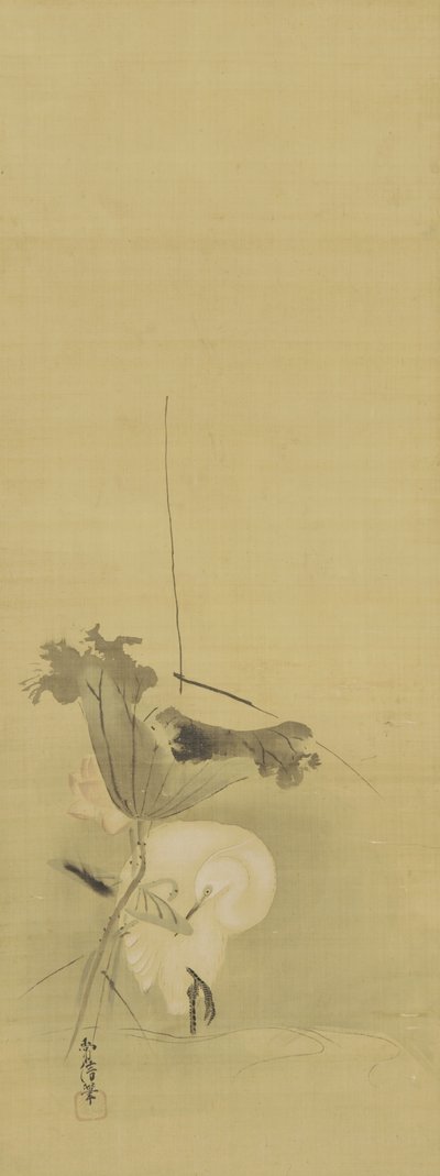 Héron et lotus, période Edo, milieu 17ème-début 18ème siècle - Kano Tsunenobu
