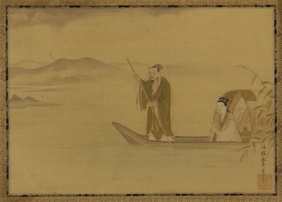 Homme et femme chinois dans un bateau - Kano Yasunobu
