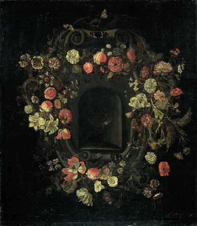 Couronne de fleurs entourant une niche - Karel Batist