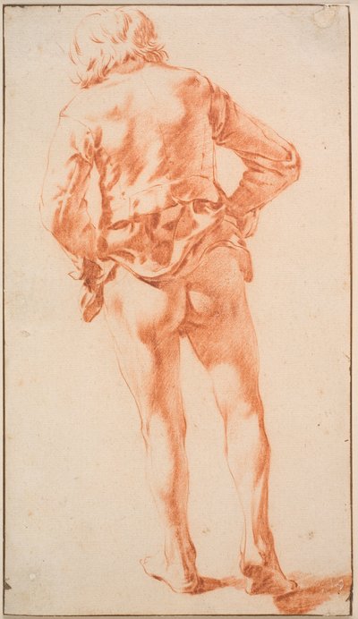 Un homme à moitié nu, marchant, vu de dos - Karel Du Jardin